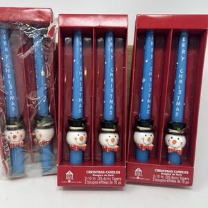 6 Vintage Christmas Snowman 10" Taper Candlesticks Guild House Blue Colorful NEW